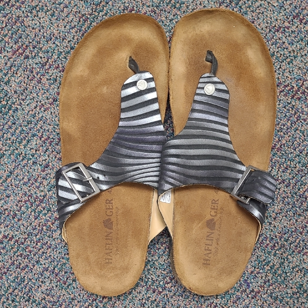 NWOT Hard To Find Haflinger Cora Leather Black and Gray Sandals